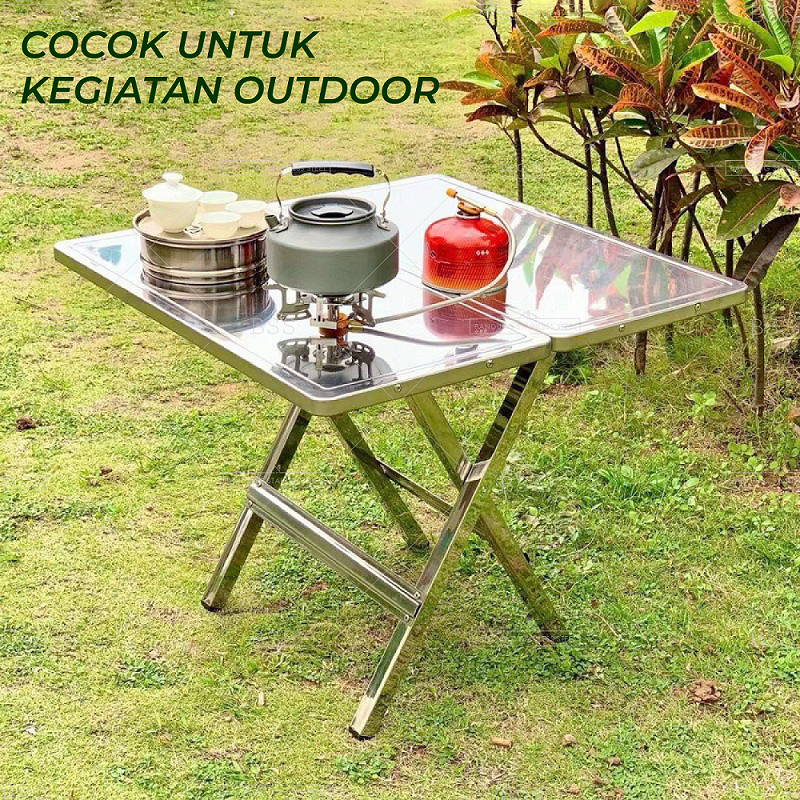 Meja Lipat Stainless Minimalis Portable Multifungsi Mewah Outdoor Indoor Dapur Makan Halaman Barbeque Grill Kotak Bulat