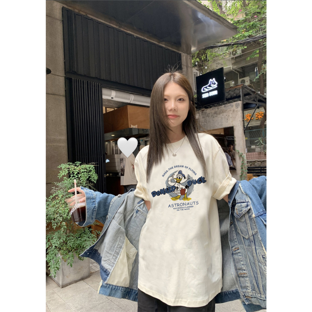 EUNII T-shirt Lengan Pendek Disney Donald Duck Printing Korean Style/Kaos Atasan Wanita/Baju Kaus Oversize Wanita/Kaos Wanita