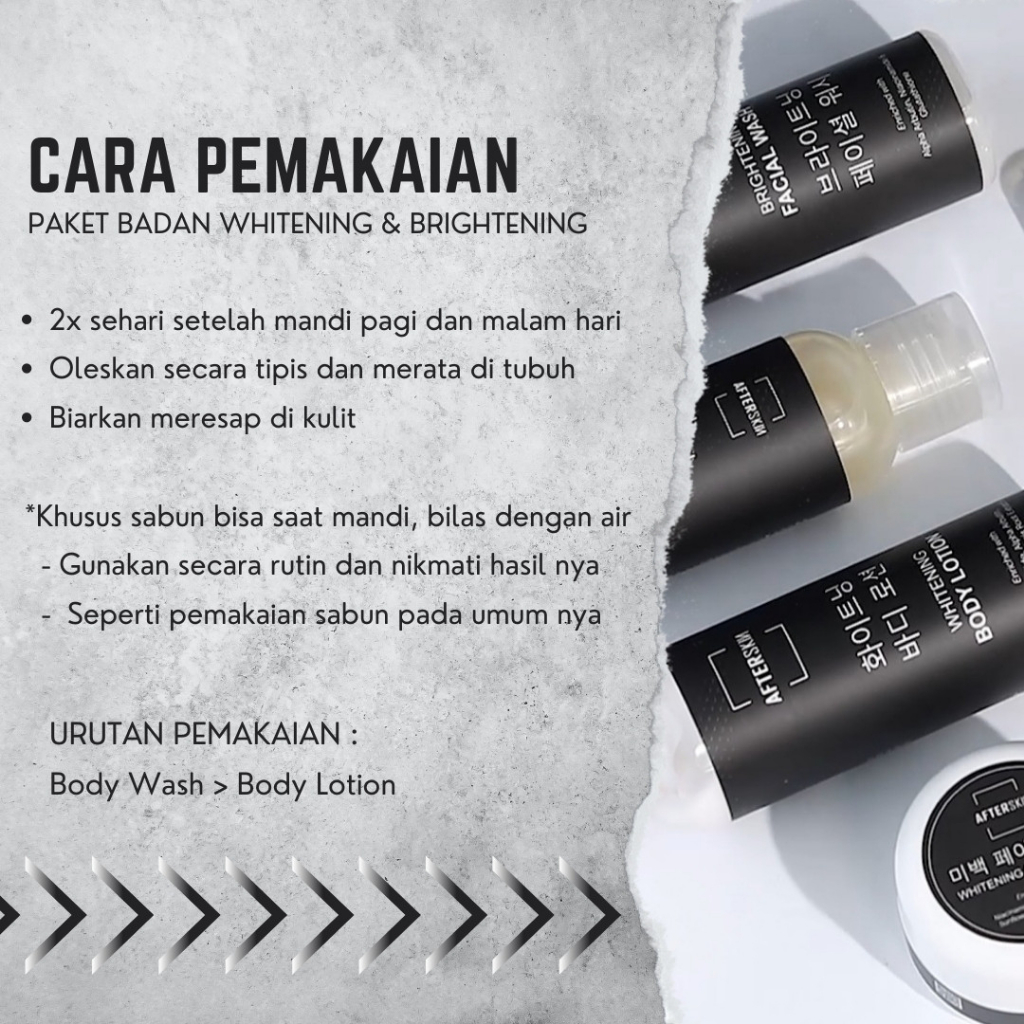 [PAKET BADAN PRIA] AFTERSKIN WHITENING BODY LOTION + BODY WASH ALA KOREA BPOM HALAL / SKINCARE PEMUTIH DAN PENCERAH NIACINAMIDE ALPHA ARBUTIN GLUTATHIONE COLLAGEN