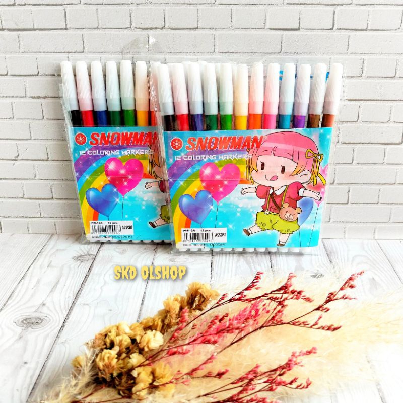 SNOWMAN- Spidol Kecil Marker 12 Warna PW-12 A ( 1 Pack)