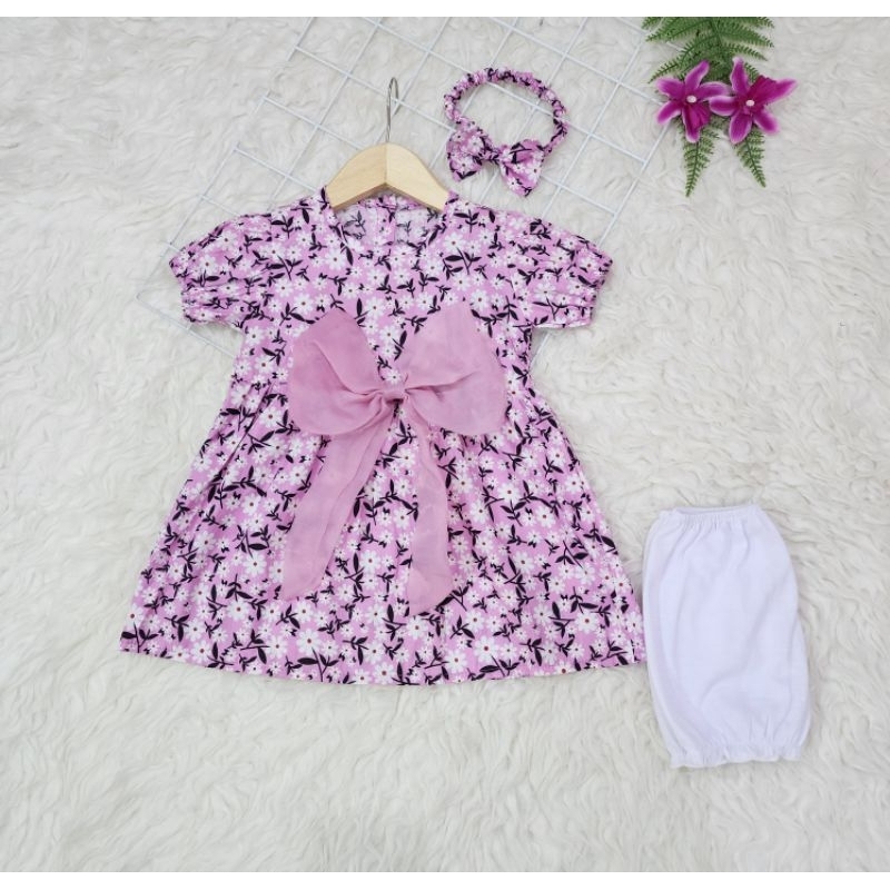 Baju bayi perempuan Set Dress pita *cantik* baby girl