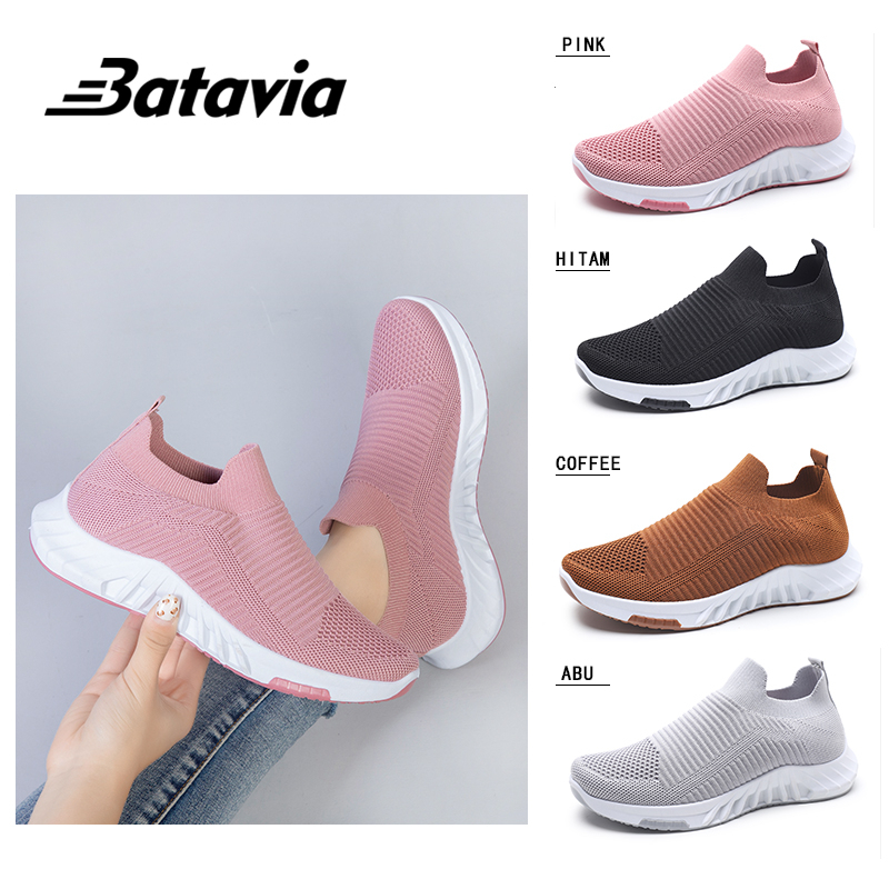 Batavia Sepatu olahraga impor premium perempuan terbaru rajut adem antislip antiaus sepatu lari anak perempuan  Batavia Shoes Fashion  Sport  Original Pink Hitam Abu Grey kanvas  sekolah korea Onlinemall A113