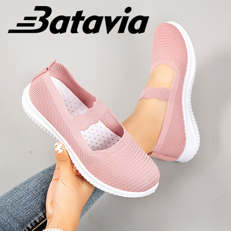 2023 Batavia impor Sepatu Wanita ibu Sepatu rajut Wanita Sepatu Wanita impor sepatu kanvas wanita rajut sepatu wanita  sepatu tanpa tali hitam sepatu flat rajut BQ-2