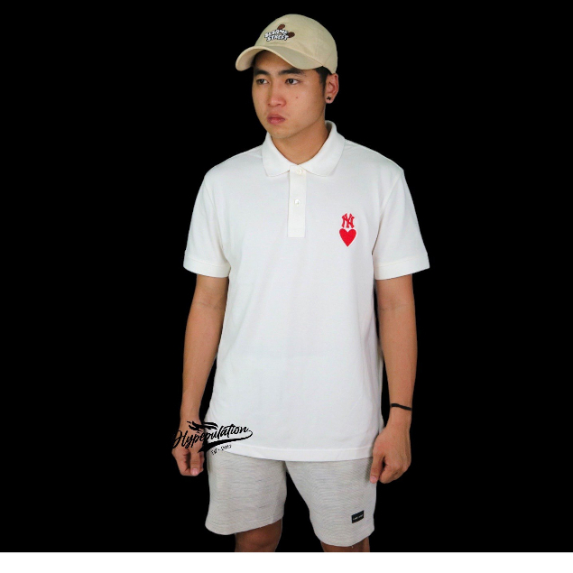 MLB NY Heart Embroidered Logo White Polo Tee ORIGINAL