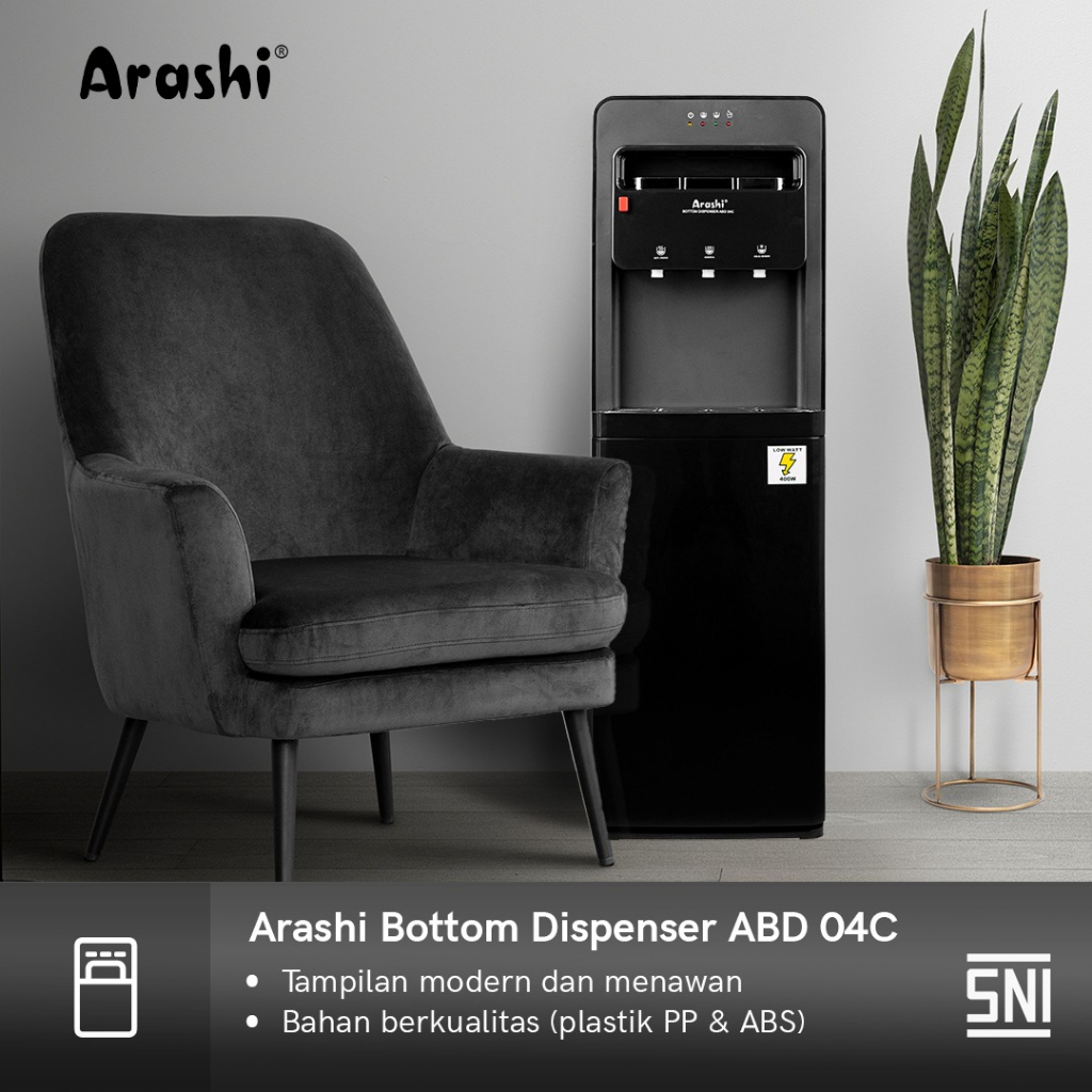 Dispenser Arashi ABD-04C Galon Bawah ABD-04 C 3 Kran Hot Normal Cold Panas Dingin Normal LOW WATT