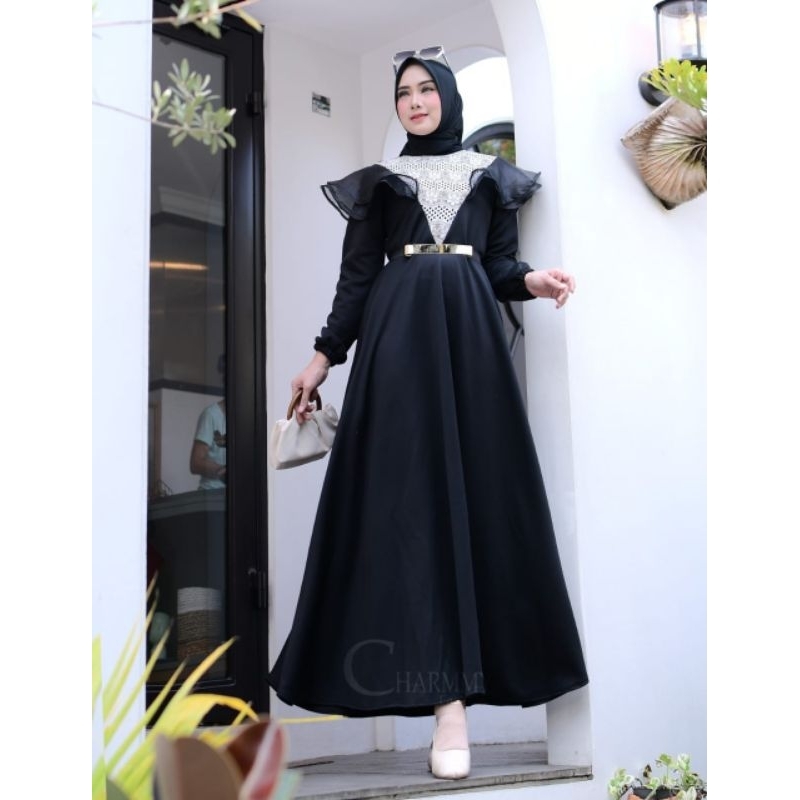 Lexa Longdress Triangle Titanium Scuba Baju Kondangan Bersabuk