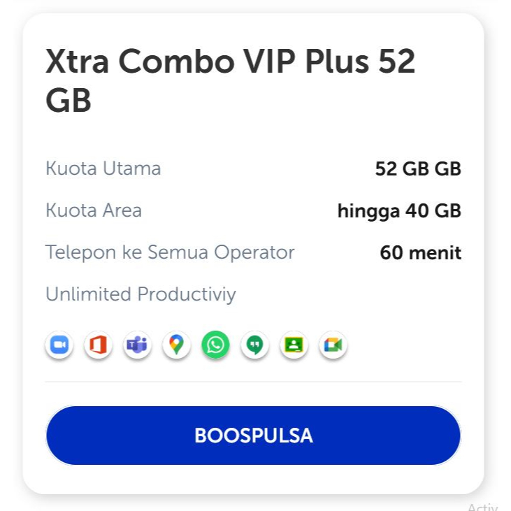 XL XTRA COMBO 20GB Combo Plus 52GB VIP DATA INTERNET 30 hari KUOTA PAKET