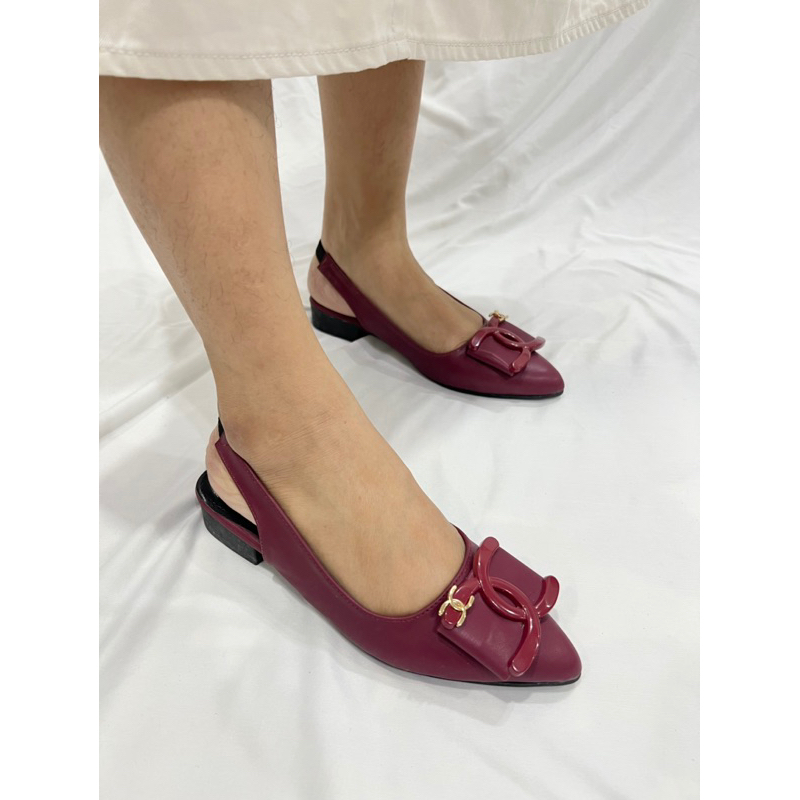 Sepatu flat shoes wanita kekinian terbaru Louisdear B104 bahan Dove Heel 2 cm tali belakang