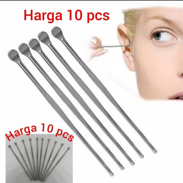 Korek kuping besi lurus 10pcs korek kuping murah pembersih telinga stainless ear pick