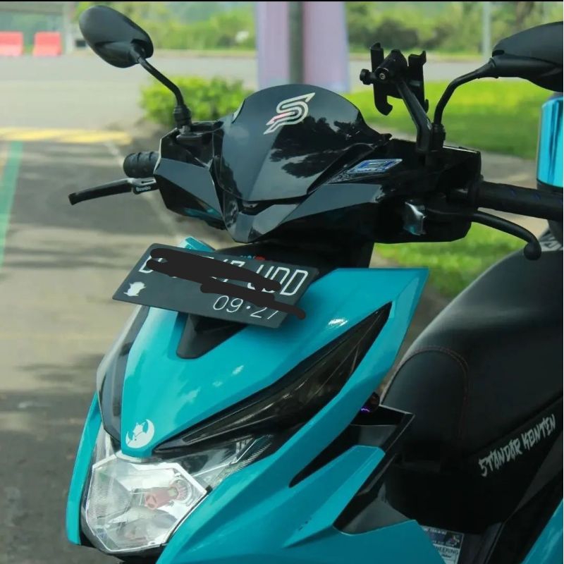 Visor honda beat fi lama 2013 sampai 2015 model beat karbu pnp beat new esp bahan akrilik warna hitam kilap &amp; carbon celup wtp free dobel tape lem 3m