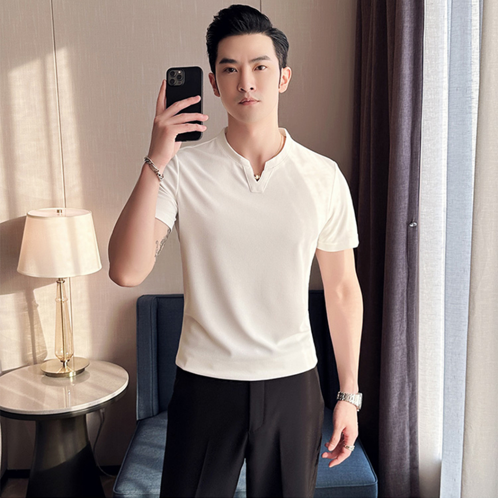 Kaos Pria Waffle Uniqlo Vneck Polos