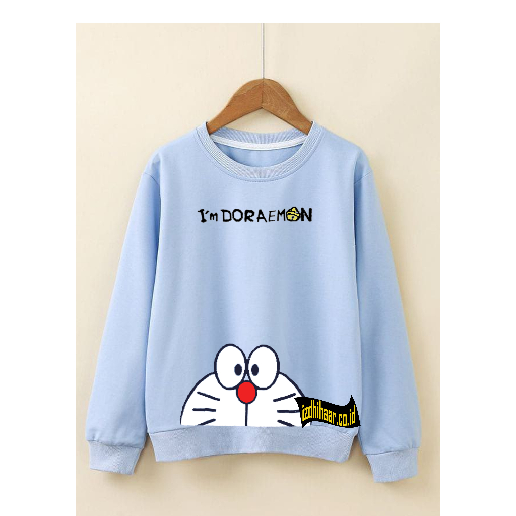 Sweater Wanita Oversize Sweatshirt Motif Doraemon Crewneck Remaja Dewasa Unisex M L XL XXL