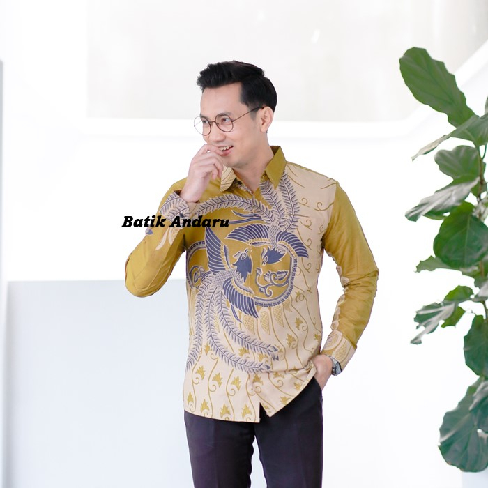 Baju Batik Pria Lengan Panjang Slim Fit Premium Full Furing Ero Warna Olive Soft