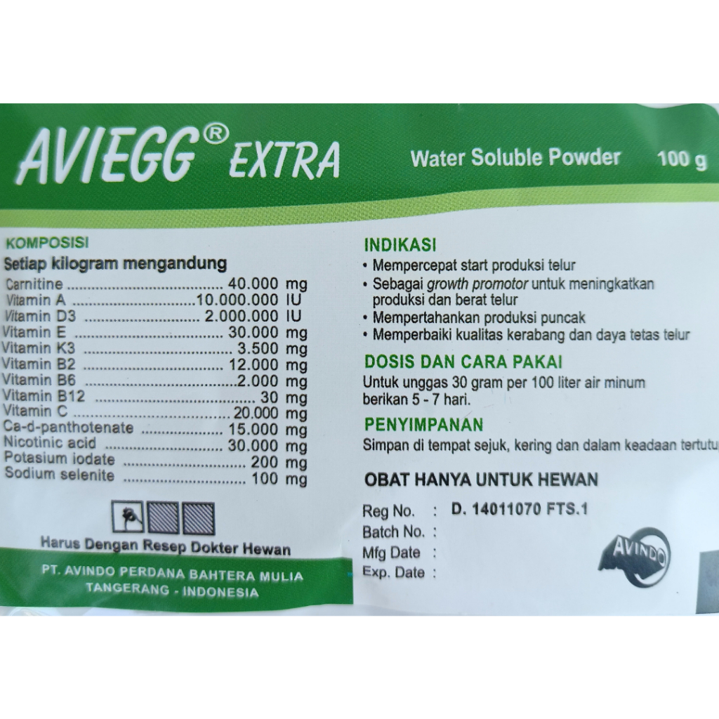 AVIEGG EXTRA 100 gr | Multivitamin Egg Stimulant Pemacu Produksi Telur Ayam dan Bebek