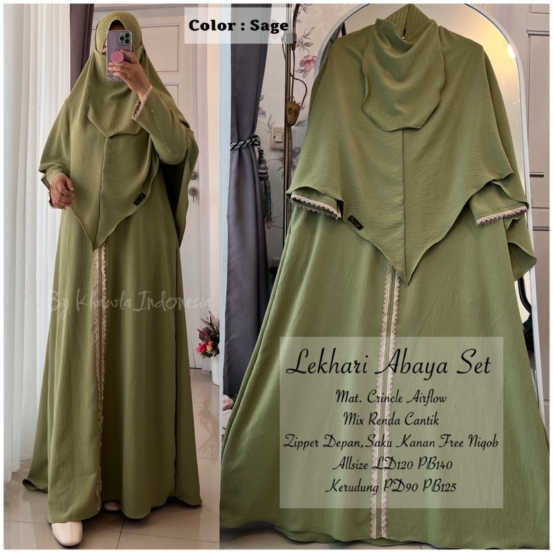 LEKHARI ABAYA SET KHIMAR NIQOB / GAMIS PUTIH / GAMIS SYARI PUTIH