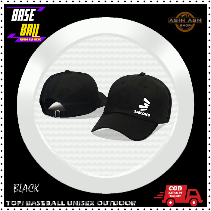 TOPI BASEBALL 3SECCOND HITAM TEX PUTIH / TOPI PRIA KEREN BISBOL / AKSESORIS FASHION TOPI DEWASA / TO