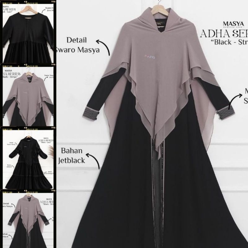 Set Baju Gamis Dress Hitam Jetblack Black Stripe Mewah Premium Ori Branded Masya Syari Original Terb