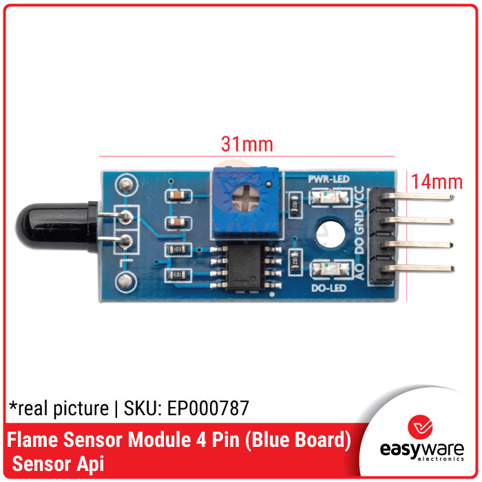 Flame Sensor Module 4 Pin for Arduino Sensor Api 4P Blue Board