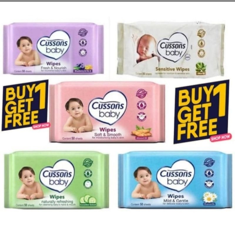 Cussons Baby Wipes 50s / Tisu Basah PROMO buy 1 get 1 free = banded isi 2