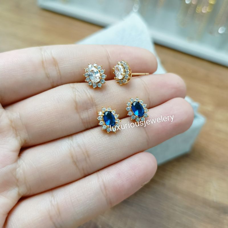 Anting tusuk Premium blue sapphire