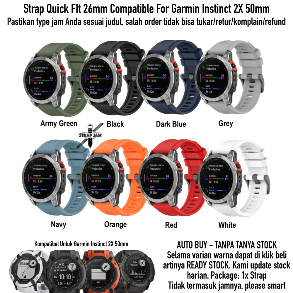 MF7 Strap Garmin Instinct 2X 50mm - Tali Jam Tangan Quick Fit 26mm Rubber Silikon Sporty