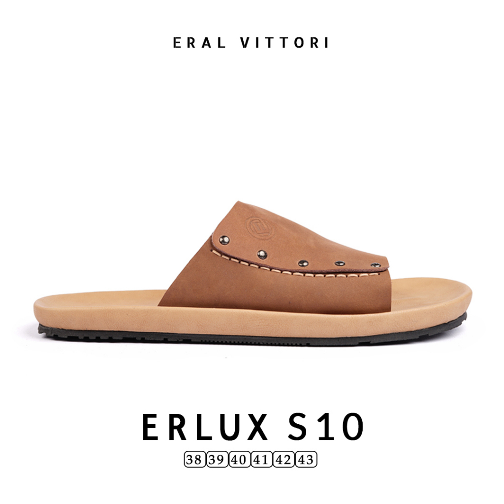 Eral Vittori - Erlux S10 Sandal Pria Kulit Santai Harian Tan