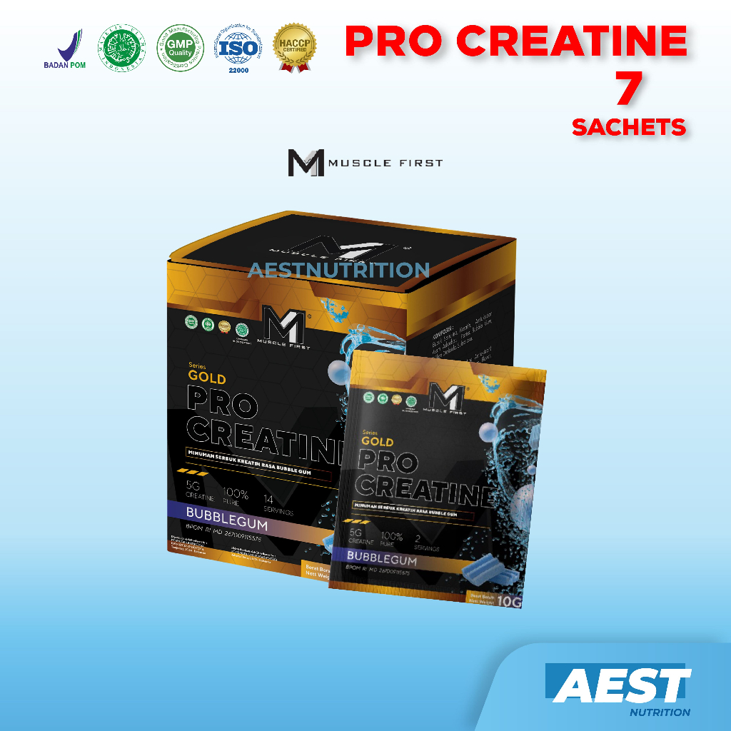 Muscle First M1 Pro Creatine Monohydrate Box Isi 7 Sachet 14 Servings Rasa Bubble Gum