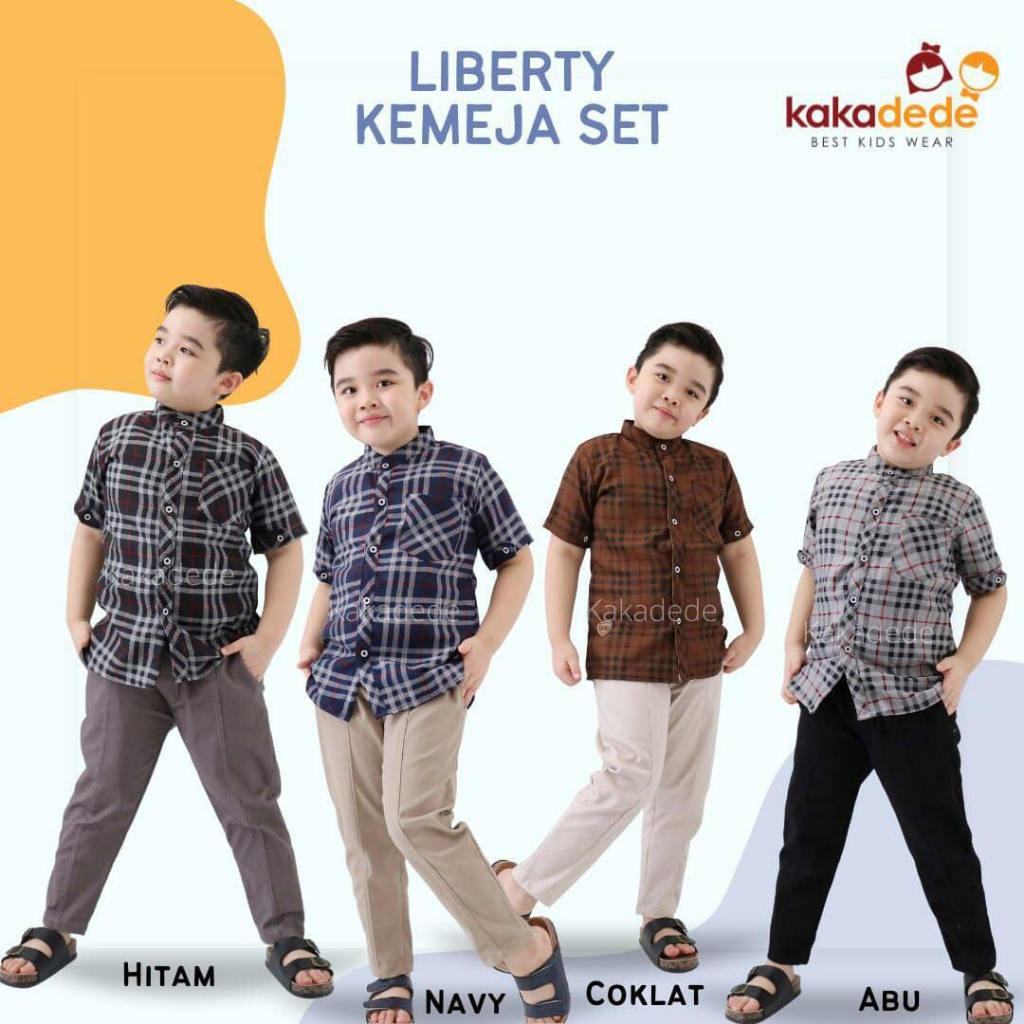 Setelan Baju Koko Set Kemeja Kotak Kotak Celana Chinos Anak Laki Laki LIBERTY By KakaDede