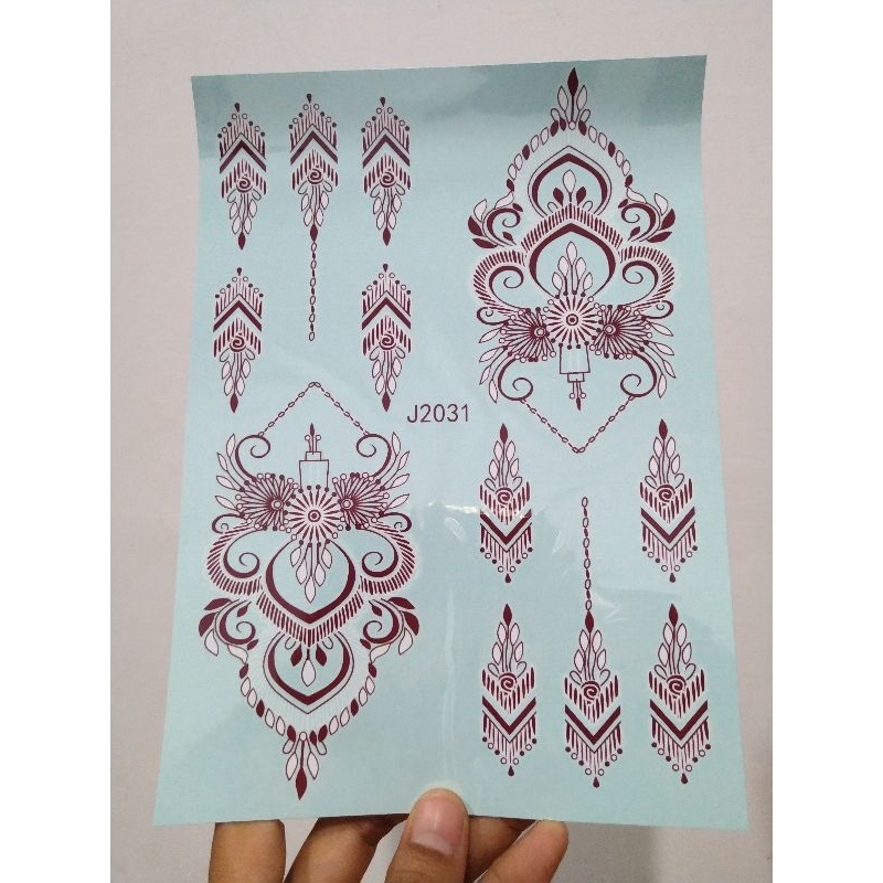 HENNA INSTAN, HENNA TEMPEL, HENNA STICKER MARON mix WHITE 1 Lembar bisa kanan kiri