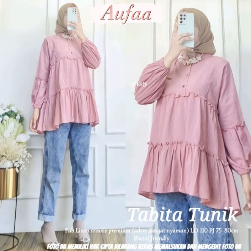 ATASAN WANITA TABITA INARA ORI AUFAA TUNIK BLOUSE POLOS LINEN CRINCKLE