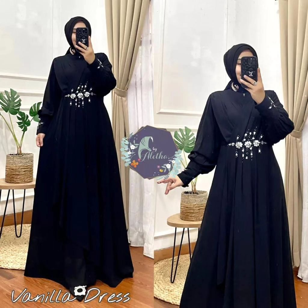 FASHION MUSLIM TERBARU VANILA DRESS IMPORT  BAHAN CERUTY KEKINIAN OOTD STYLE LEBARAN WANITA 2023 TREND TERLARIS MODEL  BUSUI APLIKASI MUTIARA DRESRBARU HIDAYAH COLLECTIONS PREMIUM