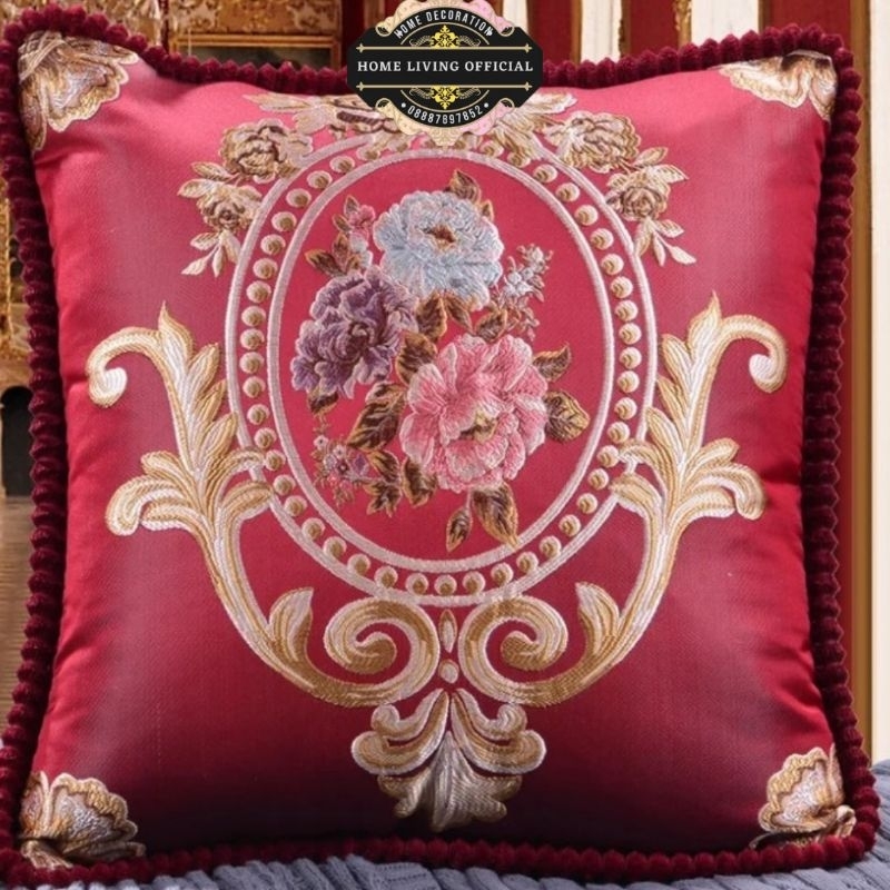 Sarung Bantal Kursi Sofa Motif Bunga Bordir Import Mewah Super Premium