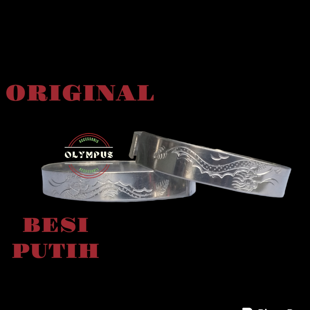 OLYMPUS GELANG BESI PUTIH ASLI UKIRAN NAGA UNTUK PRIA.ANTI KARAT.PRODUK IMPORT.