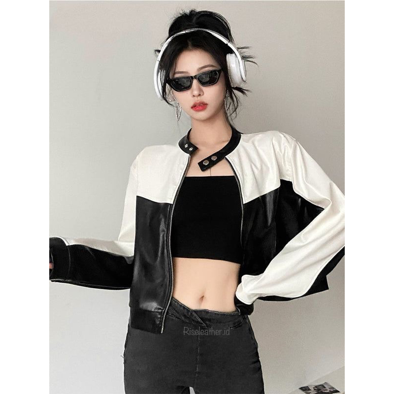 jacket kulit wanita / leather jacket motorcycle crop