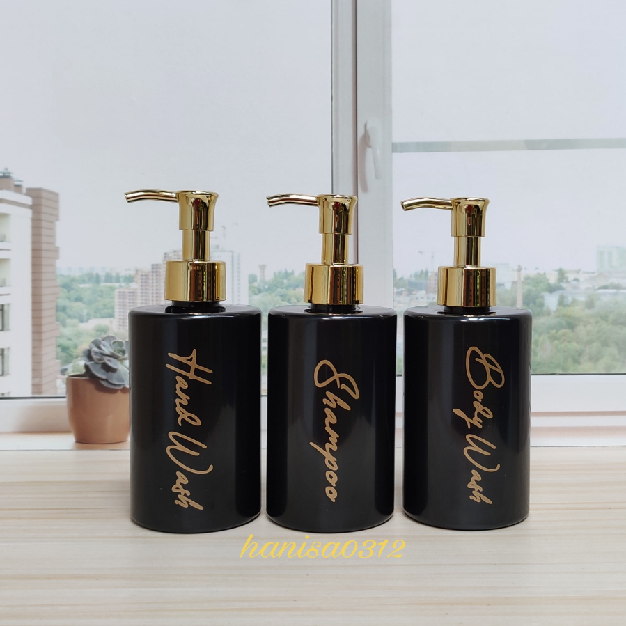 botol pump aesthetic 250ml hitam pump luxury gold /  botol pump 250ml hitam / botol sabun cair pump 250ml