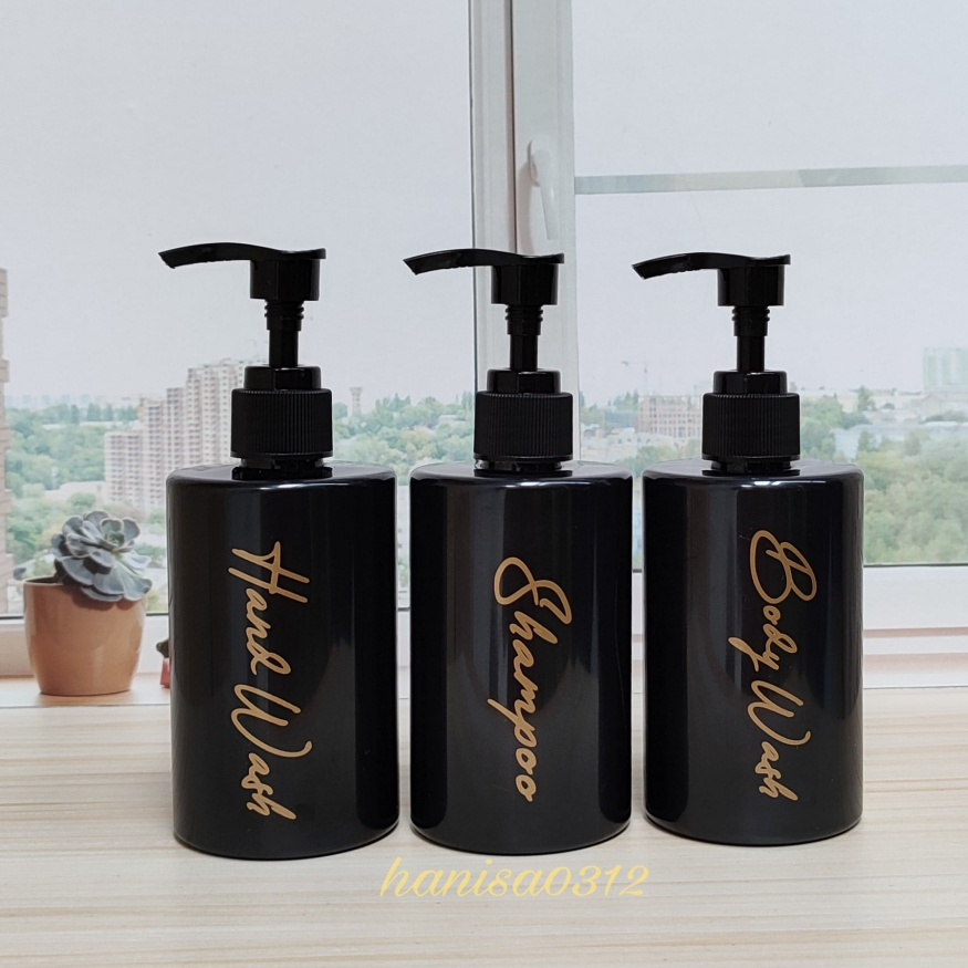 botol pump aesthetic 250ml hitam pump luxury gold /  botol pump 250ml hitam / botol sabun cair pump 250ml