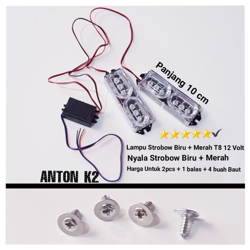 LAMPU STROBOW BIRU MERAH LED VARIASI MOTOR/MOBIL LAMPU STROBO UNIVERSAL