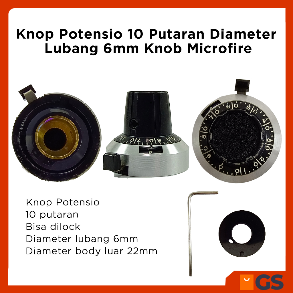 Knop Potensio 10 Putaran Diameter Lubang 6mm Knob Microfire