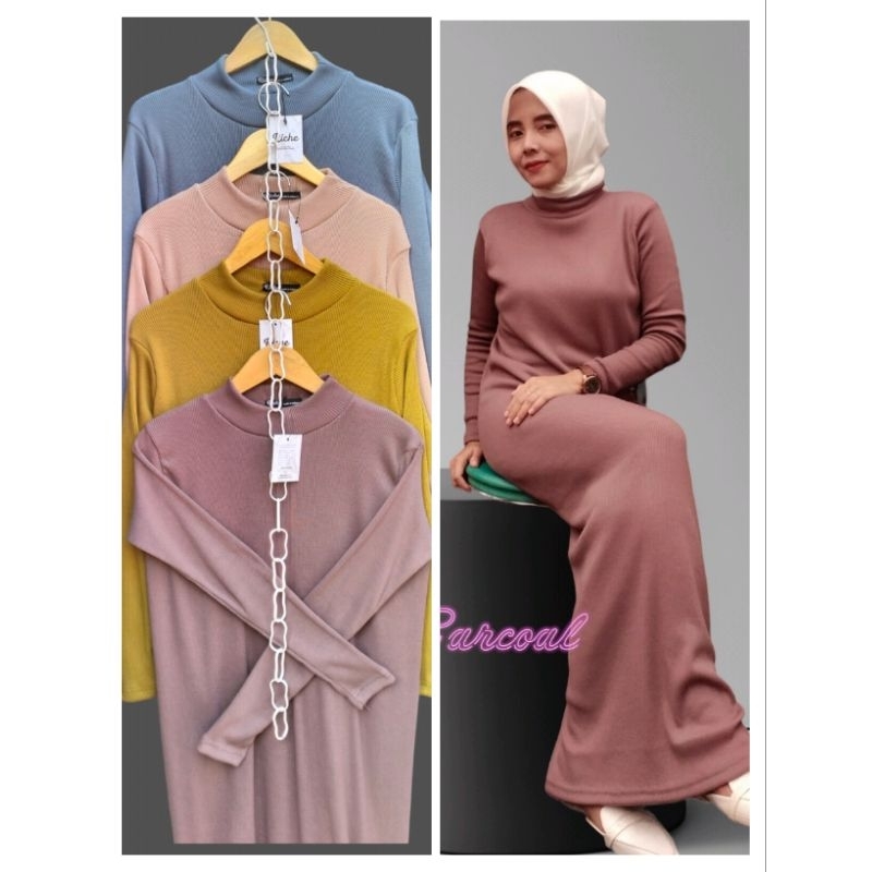 Riche - basic iner dress knit lengan panjang/pendek