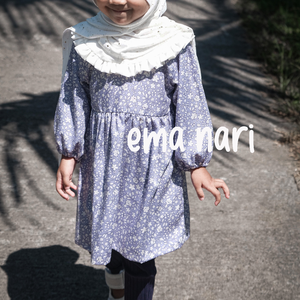 EMA - Dress Anak Kerah Korea Peterpan Collar Linen Lengan Panjang Krem Cream Hitam KADO ULANG TAHUN BAYI MURAH