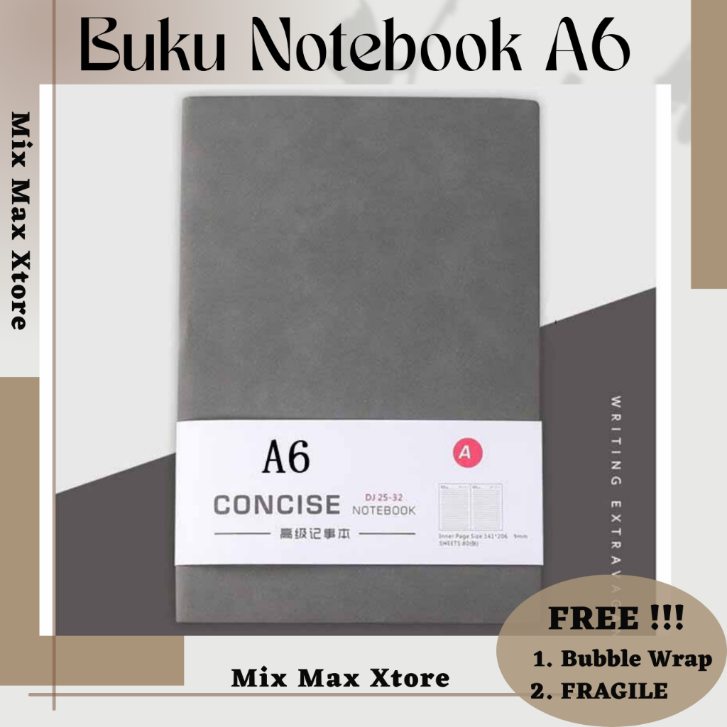 

Buku Catatan Jurnal Notebook Cover PU Leather A6 Notepad - Gray