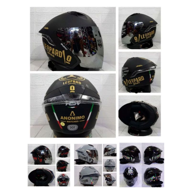 Helm Half Face RSV Putih Paket Ganteng Leopard Dan RedBull Original SNI-DOT