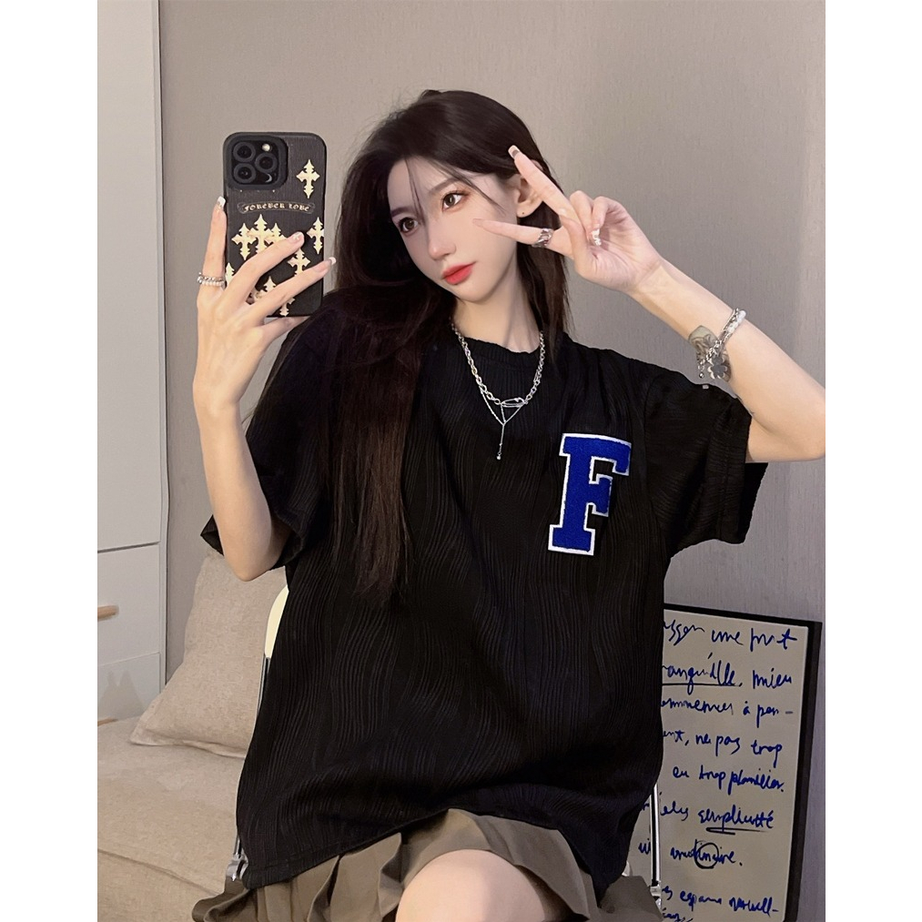 Kaos Wanita Import Korea Style Oversize Baju Wanita crinkle Kekinian Lengan Pendek Fashion Polos