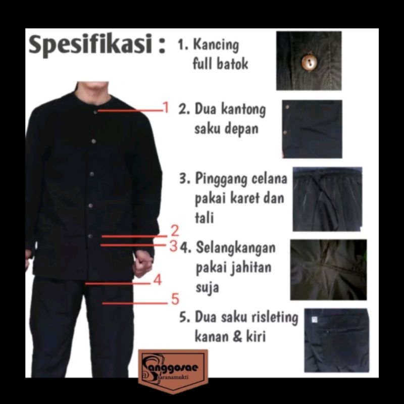 Stelan Pangsi Dewasa Katun Drill Original Hitam Pekat Jumbo Size S-xxxL Baju Adat Tradisional anggosae ORI