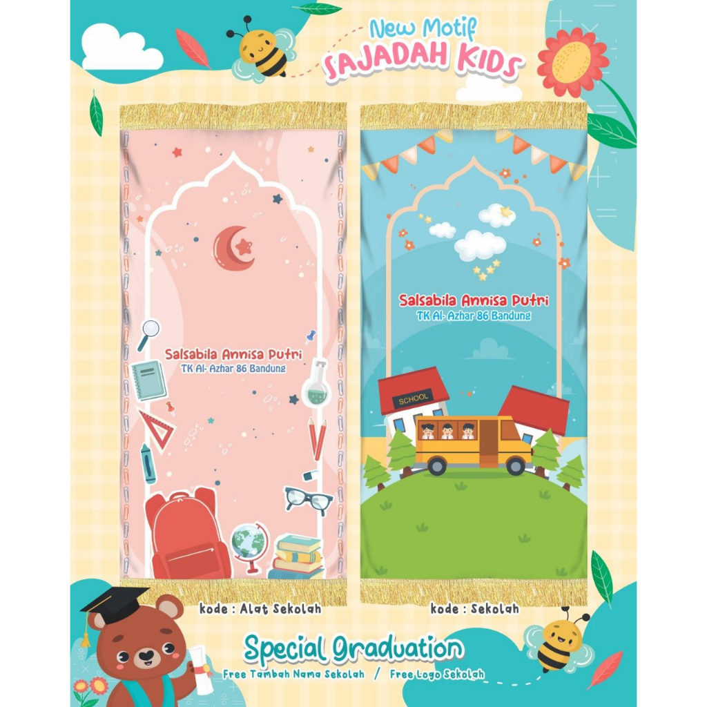 Afsheena Store Sajadah Anak Custom Katalog/Tema Graduation/Kelulusan Souvenir