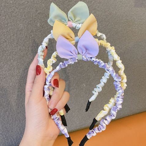 T&amp;Y Bando Scrunchie Korea Wanita Motif Kotak Kotak Bando Anak Perempuan Aksesoris Rambut Wanita Bando Pita Scrunchie Bando Lucu Bando Kerut Pita