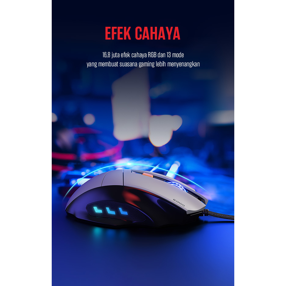 GAMEN Mouse Gaming Wired GM300 7200 DPI Black / Mouse USB / Mouse Gaming dengan Kabel Presisi Tinggi Original - Garansi 1 Tahun