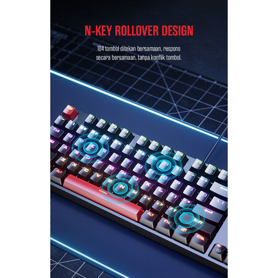 GAMEN Gaming Mechanical Keyboard Titan Edition 104Key No-key Rollover RGB Black Garansi 1 Tahun