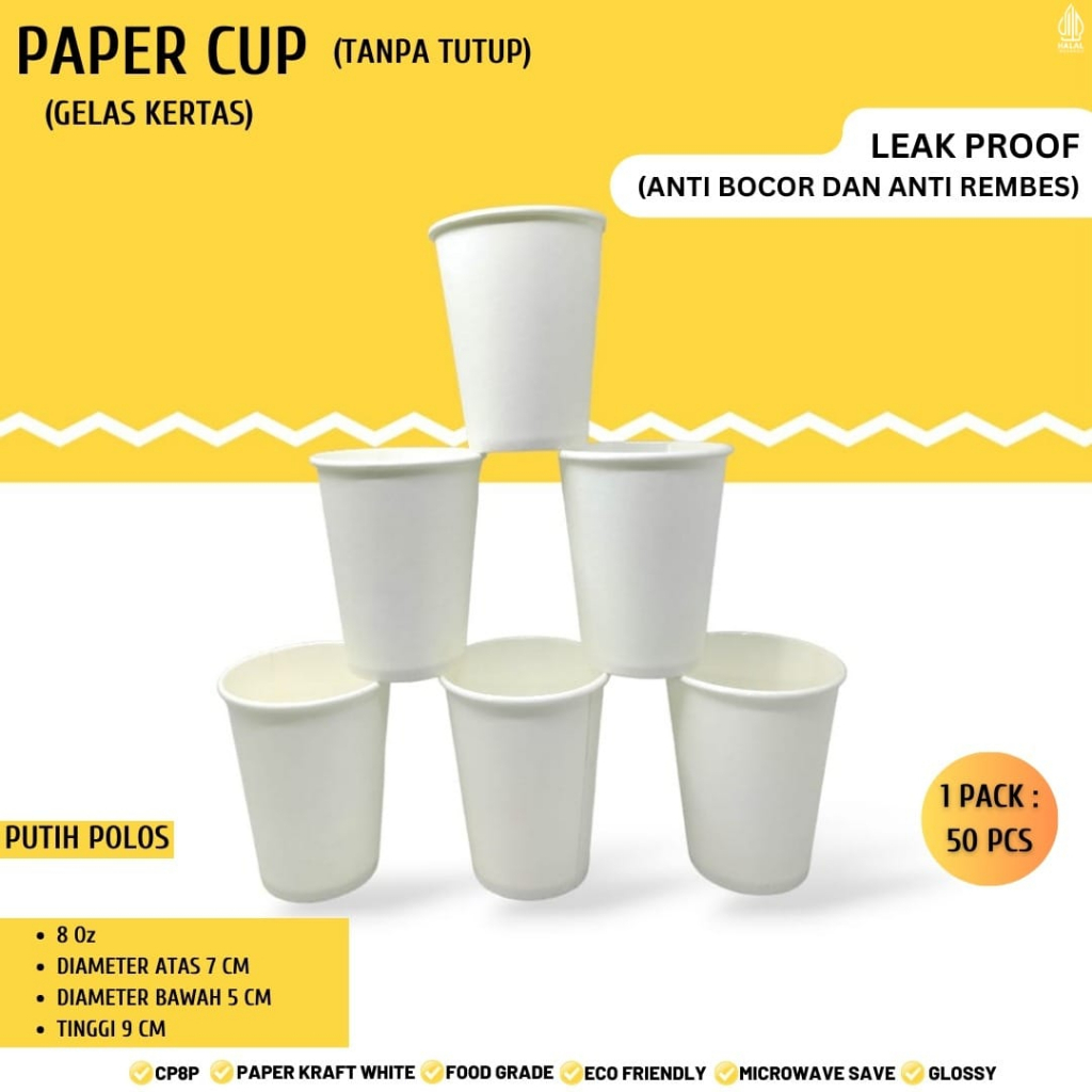 Paper Cup 8 oz Gelas Kertas Cup Gelas (Isi 50 Pcs-CP8P)