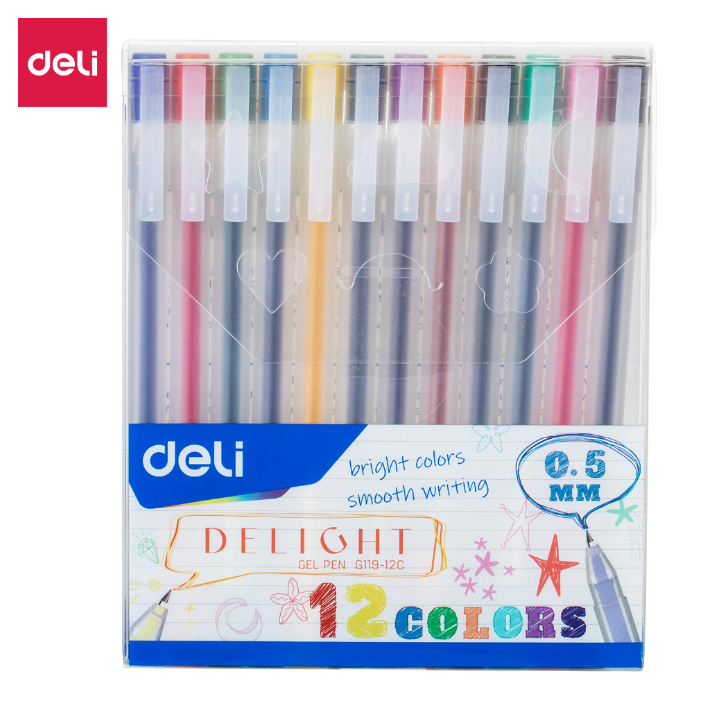 ELFYDO DELI012 School Gel Pen / Pulpen Gel 0.5 mm 12 Warna Penulisan Halus